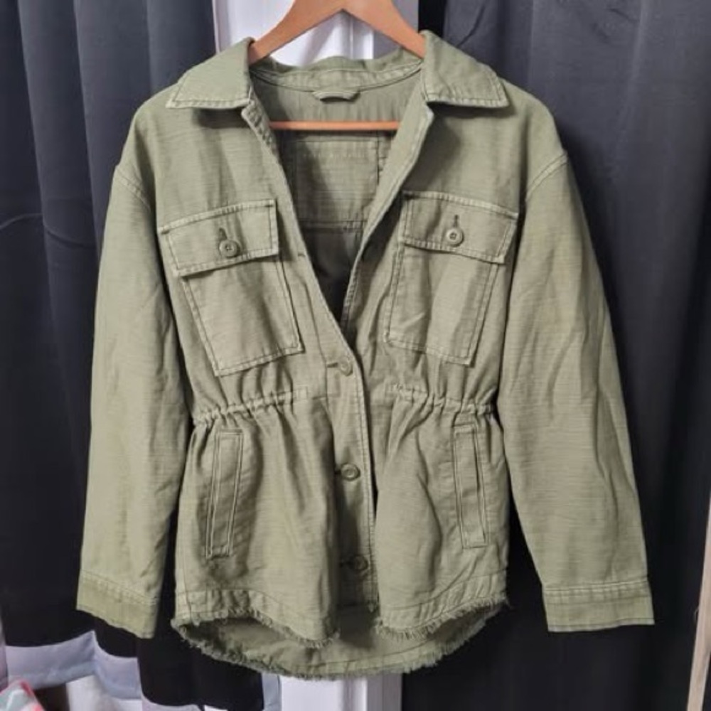 American Eagle Outfitters Olive Utility Jacket with Drawstring Waist